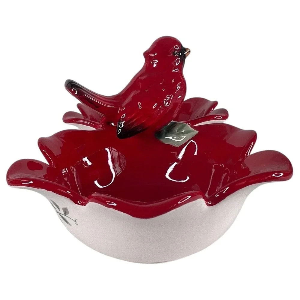 Pfaltzgraff‎ Winterberry 2 Section Cardinal Server Bowl Snack Candy Dish Xmas